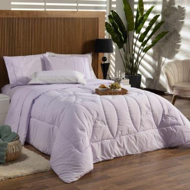 Imagem de Kit Edredom Liso King 03pçs Percal 200 Fios Lilás