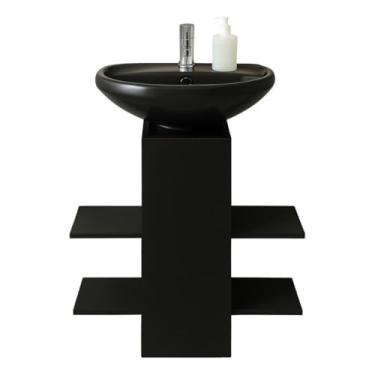 Imagem de Gabinete De Banheiro Armário Pia De Coluna Com 4 Prateleiras Para Organização(Preto)