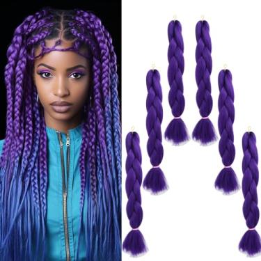 Imagem de Extensões de cabelo trançadas jumbo sintéticas Flosius Jumbo Tranças com Glitter Trança Flosius 6 Pacotes para trançado de crochê trançado de 60 cm (Roxo)