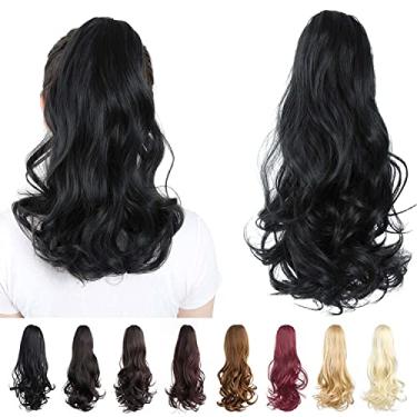 Imagem de Garra de extensão de rabo de cavalo, extensões de cabelo preto HSPJHTM, garra de extensão de rabo de cavalo para mulheres, cabelo cacheado, 40,6 cm, extensões de cabelo de rabo de cavalo sintéticas volumosas, onduladas, resistentes ao calor