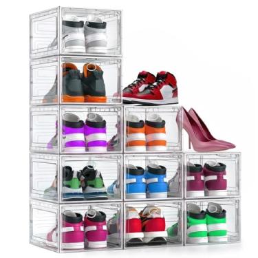 Imagem de Katoora Pacote com 9 organizadores grandes de plástico rígido espesso empilhável para armário, caixa de armazenamento de sapatos fácil de montar com tampa, caixa de exibição de sapato, transparente