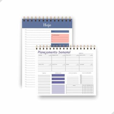 Imagem de Kit com Planner Semanal e Planner Diário 50 Folhas cada, Organizador Não Datado de Tarefas e Rotina com Espiral | Produtividade para Escritório, Estudos e home office | Capa Transparente De Acetato (Azul com Lilás)