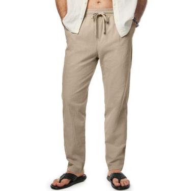Imagem de Calças masculinas JMIERR: algodão, linho, elástico, cintura, cordão, c