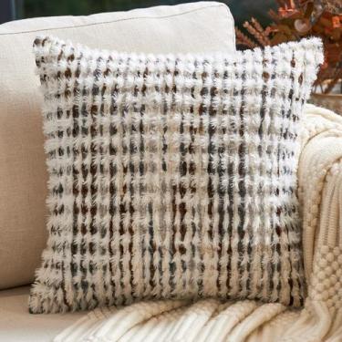 Imagem de Capa de travesseiro Aeckself Boho Chenille tufada 50x50cm marrom branc