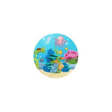 Imagem de Painel de Tecido Sublimado Redondo Fundo do Mar Animais Felizes Cute C