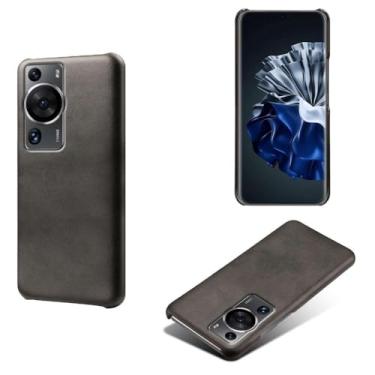 Imagem de Capa para Huawei P60 PRO,Proteção contra quedas,Casca de volta de cor sólida simples,Design de couro de imitação de plástico-Black