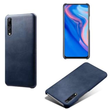 Imagem de Capa para Huawei Y9 Prime 2019,Proteção contra quedas,Casca de volta de cor sólida simples,Design de couro de imitação de plástico-Blue