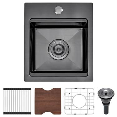 Imagem de Pia de cozinha preta de 33 cm, Scamall de aço inoxidável preto, calibre 16, 33 x 38 x 23 cm, montagem superior, pia de cozinha pequena com pias de preparação de tigela única para estação de trabalho