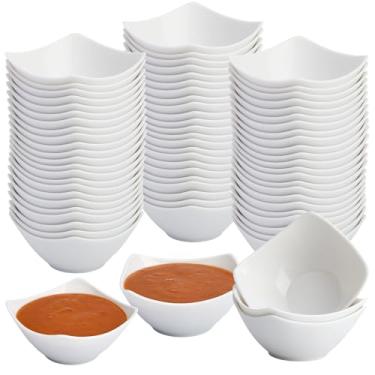 Imagem de LemonRoad 50 tigelas quadradas de plástico a granel 85 g de molho de soja branco, pratos de servir, copos, condimentos, tigelas para cozinha, restaurante, catering, acampamento, churrasco, festa