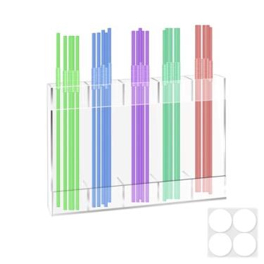 Imagem de SNOMEL Suporte de canudo de acrílico para porta de armário com fita adesiva dupla face, organizador de canudo reutilizável para bebida, recipiente de armazenamento de canudo para armário de acessórios