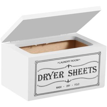 Imagem de XYDHQS Suporte de lençol para secadora com tampa, organização e armazenamento de lavanderia de madeira, dispensador de cápsulas retrô à prova de poeira de grande capacidade, recipiente de amaciante de