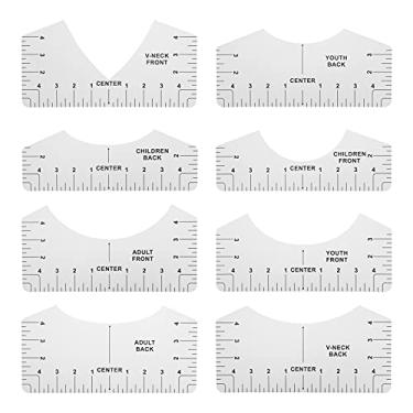 Imagem de TOPINCN 8 Tamanhos Guia de Régua de Camiseta, Acessórios para Ferramentas de Medição de Camisa Pressionando Com Marcas (Régua de pescoço redondo estilo branco)