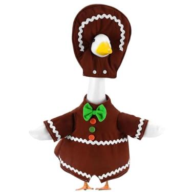 Imagem de Roupas de ganso de varanda de homem de gengibre para estátua de gramado de 58 cm, fantasia de Natal para estátua de plástico/cimento, roupas de escultura sazonal para quintal pátio, decoração de Natal
