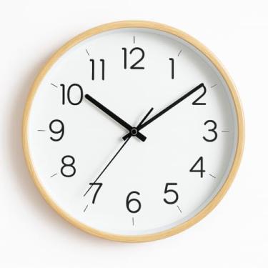 Imagem de Relógio de Parede 30cm Silencioso Analógico com Números Grandes Fundo Branco Visor em Vidro Moldura Estilo Madeira Moderno e Decorativo
