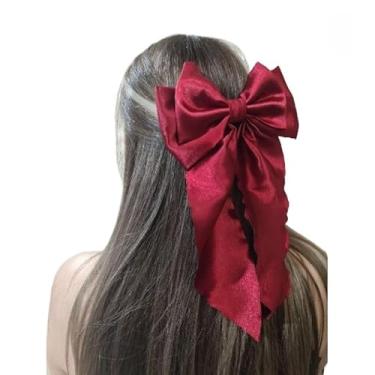 Imagem de Laço da Virgínia- Presilha de Cabelo com Bico de Pato, Acessório Feminino em Cetim 14cm x 24cm.(Vermelho)