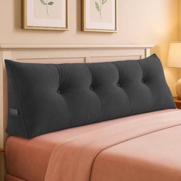 Imagem de Almofada para Cabeceira Mel Travesseiro com Encosto e Apoio para Lombar com Porta Celular, Leitura, Descanso(Preto,0,90)