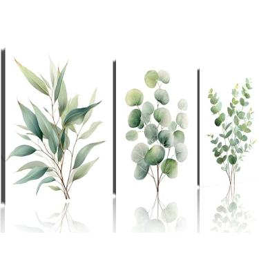 Imagem de TutuBeer Arte de parede em tela de planta botânica imagens botânicas arte de parede verde sálvia folha de eucalipto impressão em tela minimalista estética quarto arte para banheiro, quarto, sala de