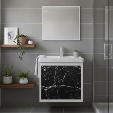 Imagem de Kit Armário para Banheiro 40cm MDF com Cuba + Espelheira - Veneto (Preto)