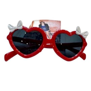 Imagem de óculos De Sol infantil modelo coração com laço pra menina(Vermelho)