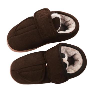 Imagem de Pantufas de inverno para casa ajustáveis com gancho e laço sapatos para uso doméstico, antiderrapante, aconchegante, para homens, mulheres, ambientes internos, externos, diabéticos, pés inchados, Café