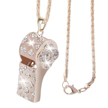 Imagem de TRBSXRT Apito de strass brilhante para treinadores - Apito de metal com apito esportivo de treinador de cristal brilhante com corrente para treinadores, árbitros e oficiais (B-Glod)