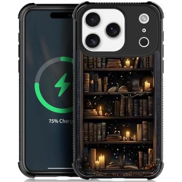 Imagem de OKBUOK Capa magnética para iPhone 17 Pro, compatível com capa padrão Magsafe Bookshelf Books