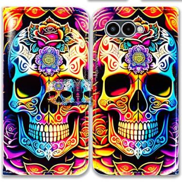 Imagem de Bcov Capa para T-Mobile Revvl 8, capa carteira de couro com flores de caveira mandala colorida com suporte para cartão com suporte para cartão para T-Mobile Revvl 8