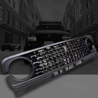 Imagem de Grade de para-choque de carro tiras decorativas kit de corpo de grade de corrida grade de para-choque dianteiro compatível com parte externa do tanque 300 (cinza com luz)