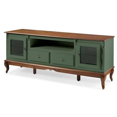 Imagem de Rack para Tv com Pés Luis XV 2 Gavetas 2 Portas e Nicho 60503 Linz Móveis - Verde Musgo/Imbuia Glazer