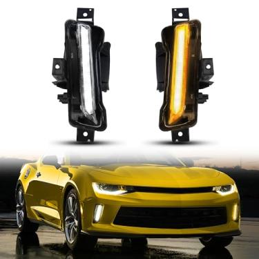 Imagem de KAKABAS Luzes diurnas de LED compatíveis com Chevy Camaro LT/2017 2018 Camaro LS RS LT ZL1 2016, faróis de neblina DRL (com seta, 2 peças)
