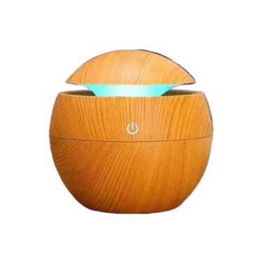 Imagem de Umidificador De Ar Pequeno Ultrassonico Tipo Madeira – Ar Difusor Eletrico, Design Vaso Com Luzcolorido, Aromatizador(Bolinha Marrom Claro)
