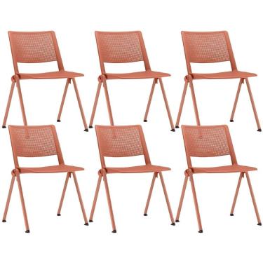 Imagem de Kit 06 Cadeiras Empilhável Fixa Lift F02 Base Aço Laranja - Lyam Decor