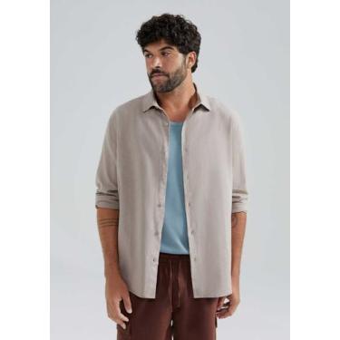 Imagem de Camisa Masculina Manga Longa Slim Com Linho - Hering, XG, Bege