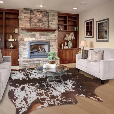 Imagem de Tapete de couro sintético grande com estampa de vaca de 25 x 20 m, tapete de pele de vaca, estampa de vaca, decoração de quarto ocidental para sala de estar e quarto