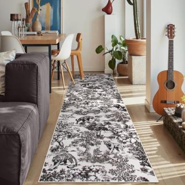 Imagem de Lahome Tapete botânico vintage com estampa de animais selvagens de 6,5 m x 20 cm – Tapete de pelúcia macio antiderrapante e lavável na máquina para quarto, cozinha, corredor, entrada, lavanderia