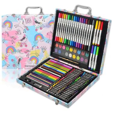 Imagem de Kit Lápis de Cor Profissional com Maleta de Madeira 132 peças Tintas Acrílicas, Aquarela, Colorido, DARNASSUS 132PAPERARTSSET, Branco