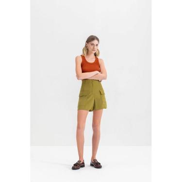 Imagem de Shorts Feminino Em Alfaiataria Essendi Verde Médio