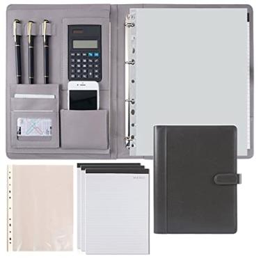 Imagem de Pasta de entrevista A4 para homens e mulheres e 3 canetas para escritório, negócios, escola (cor: cinza claro, tamanho: 8 bits + 3 blocos de notas)