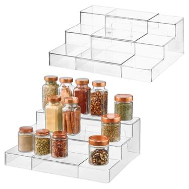 Imagem de Organizador de temperos expansível iDesign de 3 camadas para armário, despensa, conjunto de 2, transparente, feito nos EUA