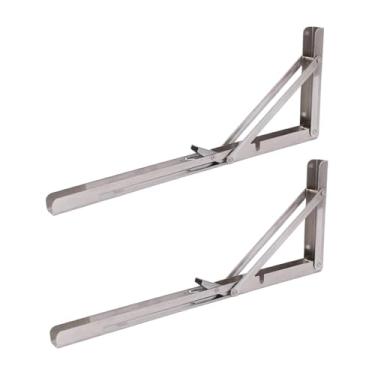 Imagem de Bothyi 2x Suportes dobráveis ​​DIY montados na parede, triângulo de metal resistente, suporte de ângulo dobrável, dobradiça de mesa para casa, escritório, 16 Inch