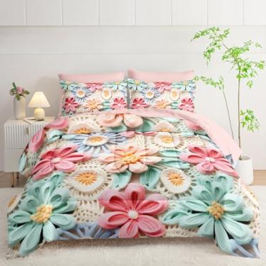 Imagem de lneffble Jogo de cama King com estampa floral colorida de 7 peças, tamanho king size, (1 edredom, 1 lençol de cima, 1 lençol com elástico, 2 fronhas e 2 fronhas)