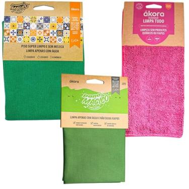 Imagem de Kit 3pcs Pano Mágico Limpeza Geral Limpa Tudo Vidros Espelho Pano Chão Pisos Sem Fiapos Ákora (Pano Limpa Tudo Rosa)