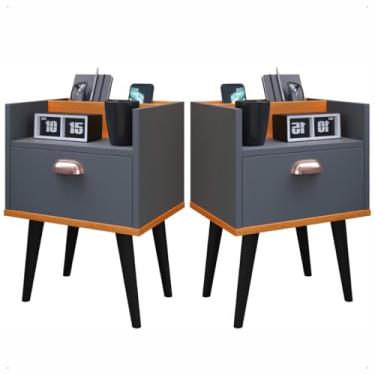 Imagem de Kit 2 Mesas de Cabeceira 1 gaveta Quarto Criado elegância- FACIL MONTAGEM 54x36x33cm(CINZA)
