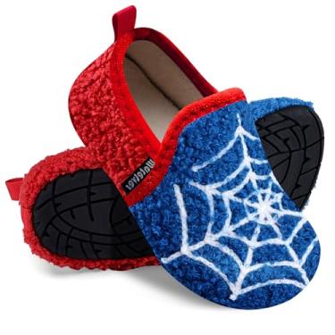Imagem de WateLves Pantufas infantis para meninos e meninas, para casa, sem cadarço, leves, para inverno, ambientes internos e externos, Teia azul, 19-21