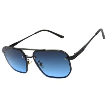Imagem de Oculos de Sol Aviador Quadrado Premium Classico Retro UV400 Unisex Feminino Masculino - Modelo Stark 2.0 - Cacife Brand (Azul Marinho)