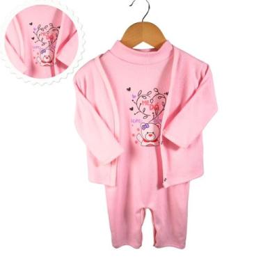 Imagem de Kit 3 pçs bebe macacao ribana com casaco e meia fofo confortavel - Tan