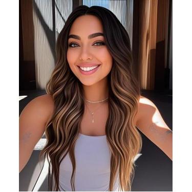 Imagem de Peruca HMHIFI, longa, ondulada, marrom, loira, com destaques de 66 cm 