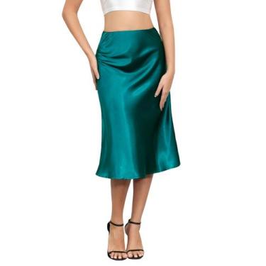 Imagem de Saia midi ALCEA ROSEA de cetim de cintura alta e sedosa para mulheres