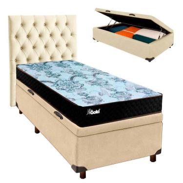 Imagem de Kit Cama Box Bau + Cabeceira + Colchão Solteiro Molas Ensacadas - Life Gold - Paropas
