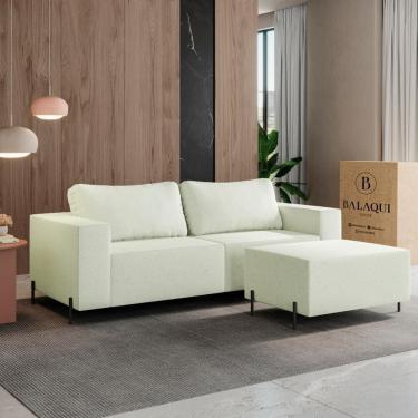 Imagem de Sofá 3 Lugares Sense Moderno Bouclê com Puff Balaqui Decor